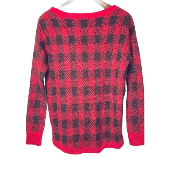 Express•wool mohair blend Buffalo Check Red Plaid Checker Sweater medium - Picture 3 of 7